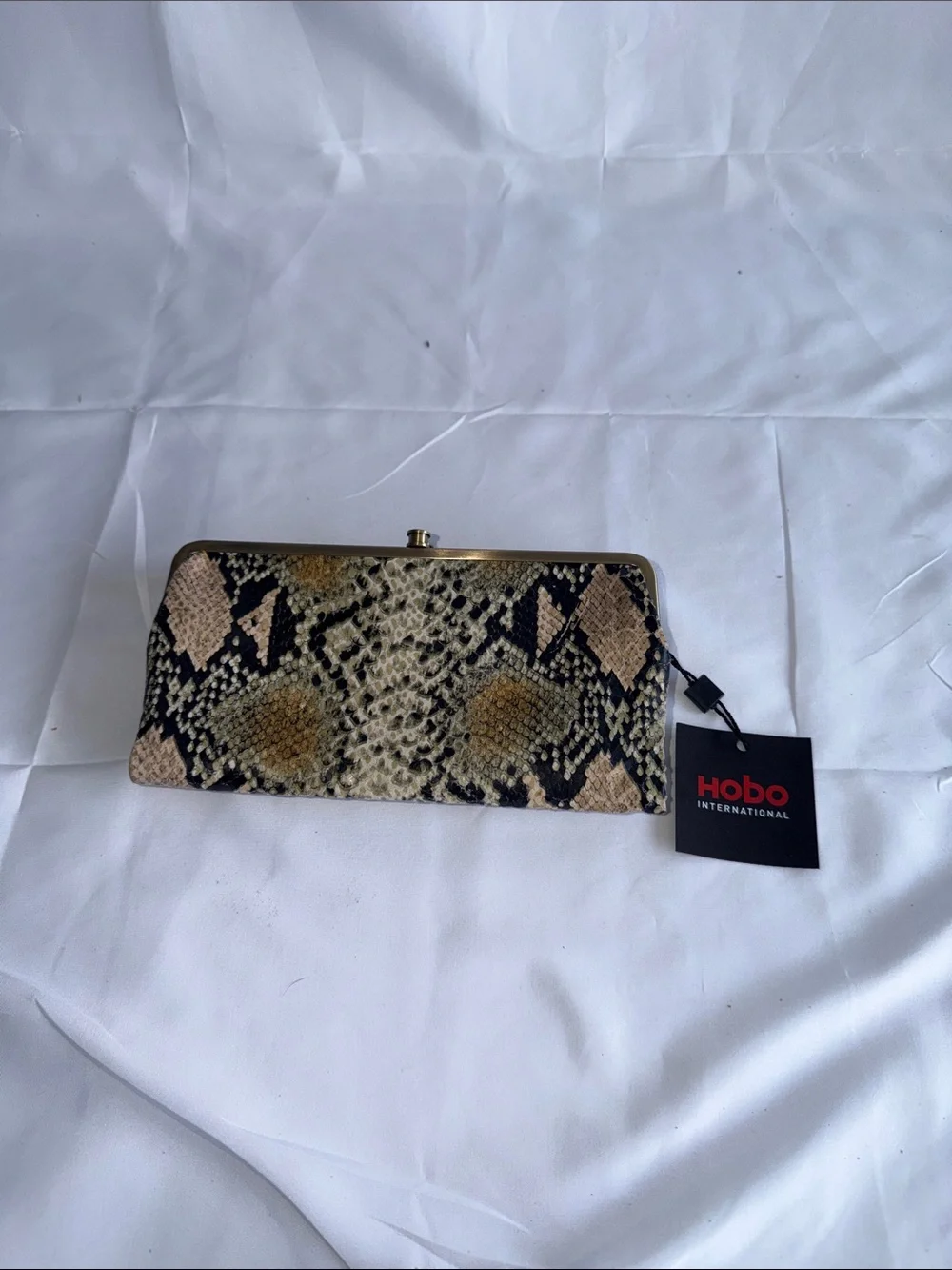 HOBO Tango Snakeskin-Print Clutch in Black, Tan, Cream